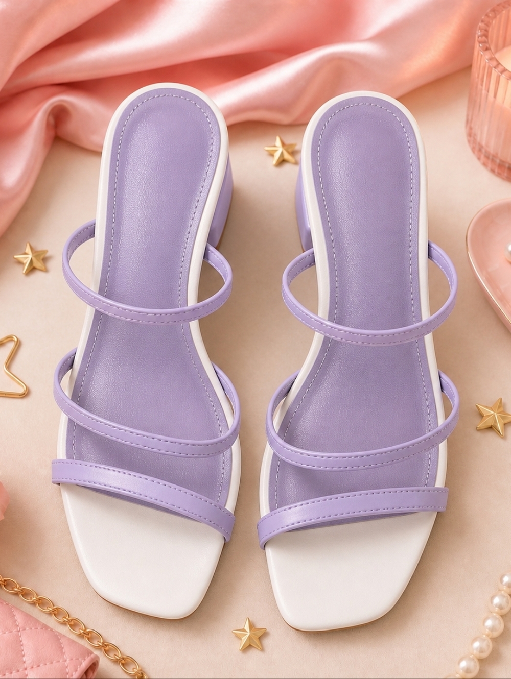 Purple Strappy Heeled Sandals Women’s – Square Toe Block Heel Dress Shoes Trendy
